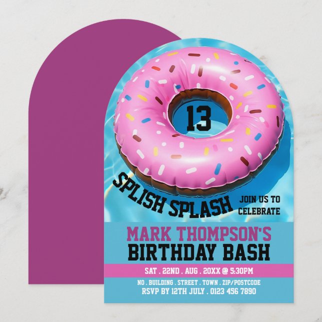 Invitation Bain de piscine, fête de la piscine Anniversaire (Devant / Derrière)