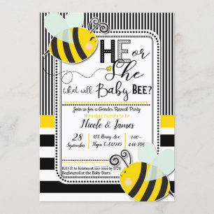 Invitation Bain de révélation de genre BEE noir blanc il ou e