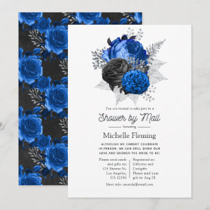 Invitation Bain Royal Bleu, Noir et Argent Floral par la Post