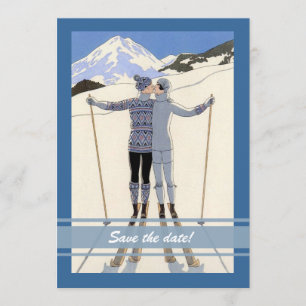 Invitation baiser les skieurs - hiver enregistrer la date ann