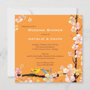 Invitation Baiser Oiseaux Tangerine Mariage Couples Douche
