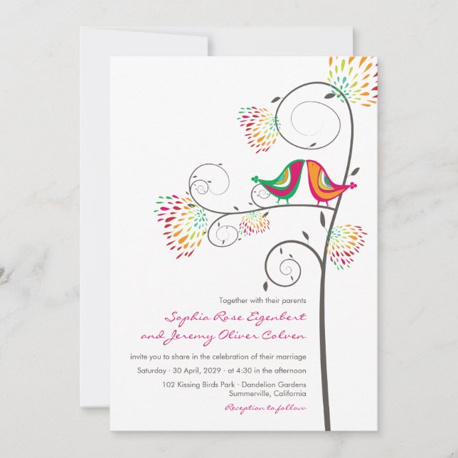 Invitation Baiser Whimsical Inséparables d'été Mariage Invite (Devant)