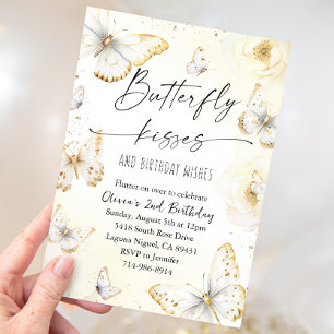 Invitation Baisers à papillon blanc et or Anniversaire