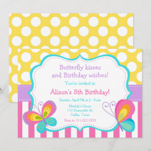 Invitation Baisers à papillon et fête des voeux d'anniversair
