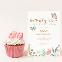 Baisers à papillon et voeux d'anniversaire Gold Fl