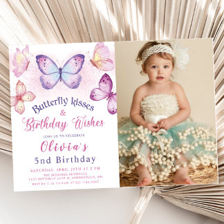 Invitation Baisers à papillon et voeux d'anniversaire Photo d