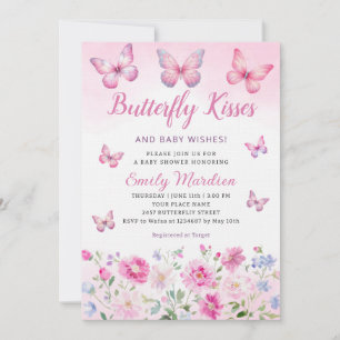 Invitation Baisers à papillon et voeux de bébé Baby shower fi