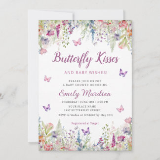 Invitation Baisers à papillon et voeux de bébé Baby shower fi