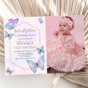 Invitation Baisers à papillon Filles papillon Photo Anniversa