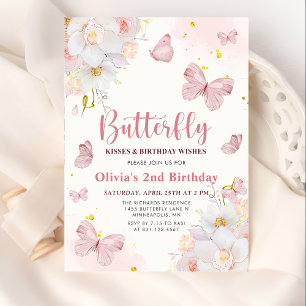 Invitation Baisers à papillon Floral Boho Rose Girl Anniversa