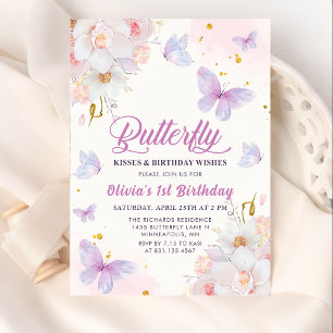 Invitation Baisers à papillon floral Purple Girl Anniversaire