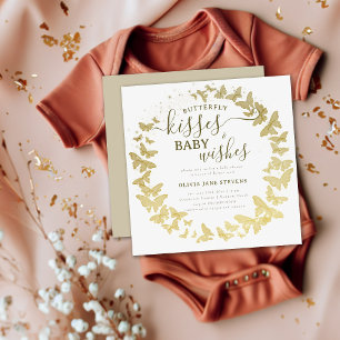 Invitation Baisers à papillon veut Baby shower Or Élégant