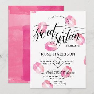 Invitation Baisers Aquarelle Rose Sweet Sixteen