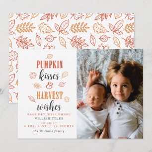 Invitation Baisers citrouilles et la récolte souhaits Nouveau