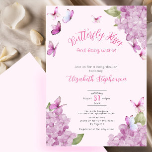 Invitation Baisers de papillon rose Fête prénatale aquarelle