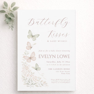 Invitation Baisers de papillon Vœux de bébé Élégante fête de