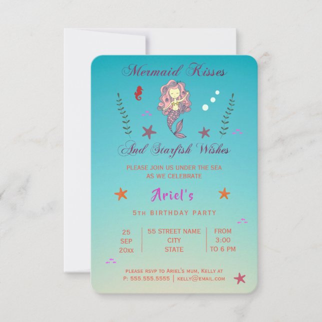 Invitation Baisers de sirènes et souhaits d'étoiles de mer| I (Devant)