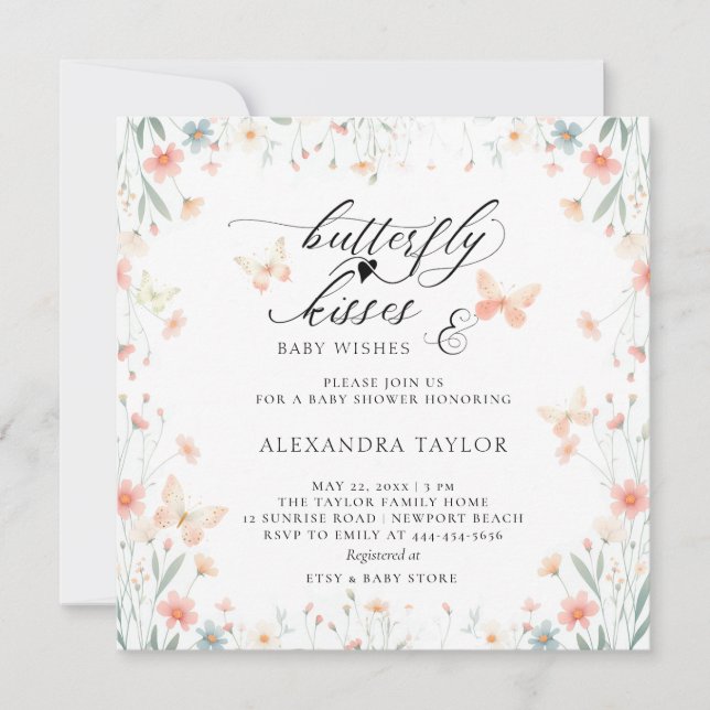 Invitation Baisers papillon corail sauvage Turquoise Baby sho (Devant)