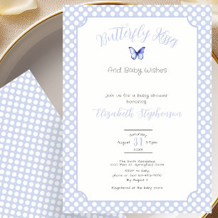 Invitation Baisers Papillon Points Bleus Vœux de Bébé 