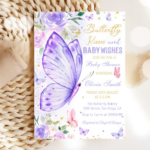 Invitation Baisers papillon violet Floral Baby shower fille