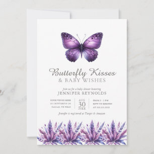 Invitation Baisers papillon violet Floral Baby shower fille