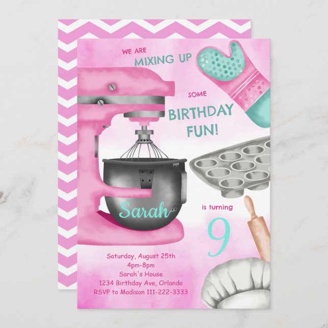 Invitation Baking Anniversaire Fille Cuisine (Devant / Derrière)