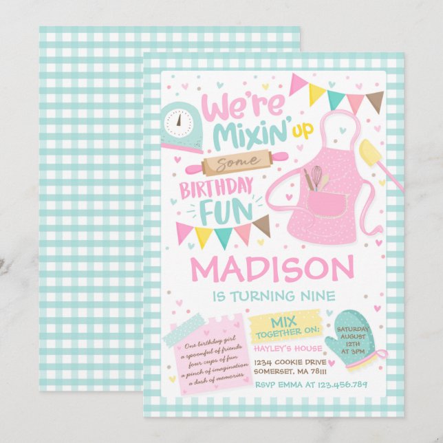 Invitation Baking Anniversaire Fille Cuisine Anniversaire Fêt (Devant / Derrière)