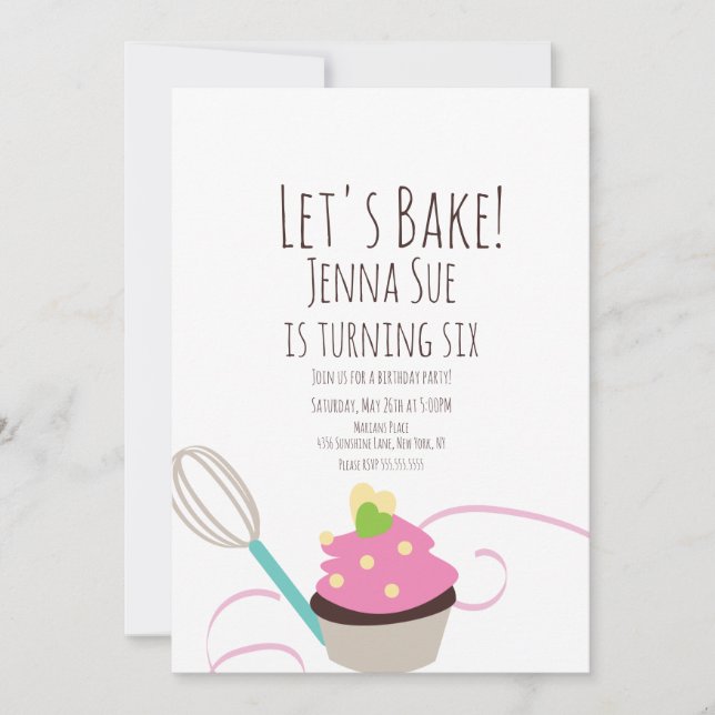 Invitation Baking Cupcake Décor Anniversaire rose (Devant)