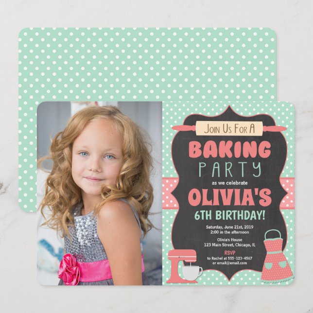 Invitation Baking gâteau fête d'anniversaire décorer la photo (Devant / Derrière)