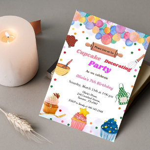 Invitation Baking party girl décorant fête d'anniversaire,