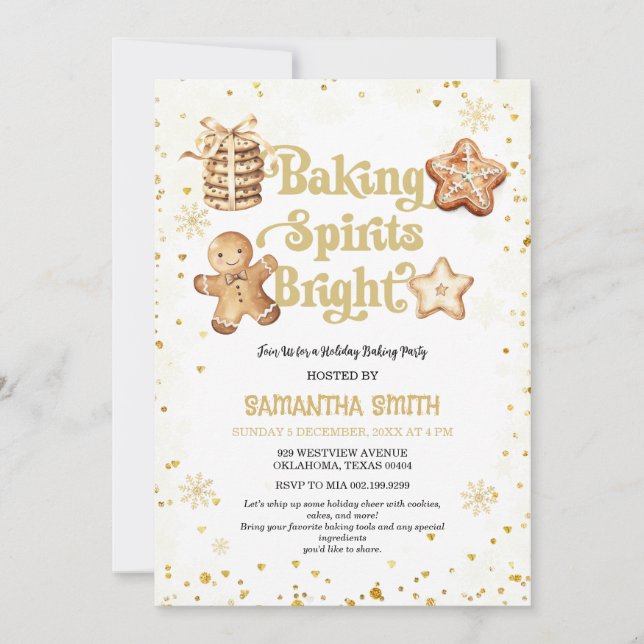 Invitation Baking Spiritueux Bright Gold Christmas Baking Par (Devant)