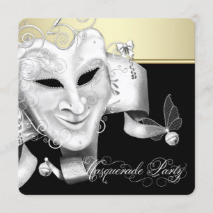 Invitation Bal de masque en or noir
