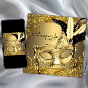 Invitation Bal de masque noir et or