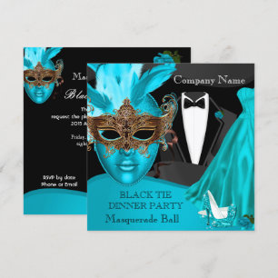 Invitation Bal de masque tenue de soirée noire sarcelle Forme