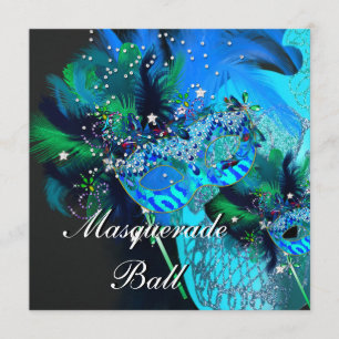 Invitation Bal de masques bleu sarcelle noir