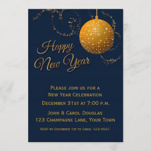 Invitation Bal de Parties scintillant d'or, bleu de marine, r