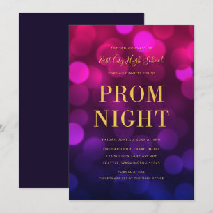 Invitation Bal de promo de lycée aux lumières bokeh bleu mage