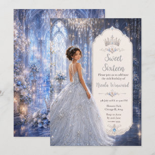 Invitation Bal de Sweet Sixteen Bleu Clair au Clair de Lune