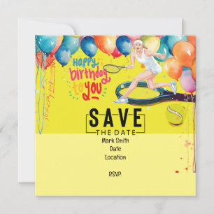 Invitation Bal de tennis avec raquette sur jaune Anniversaire