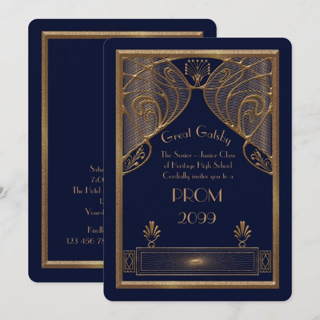 Invitation Bal d'étudiants Supérieur-Junior, grand Gatsby, (Devant / Derrière)
