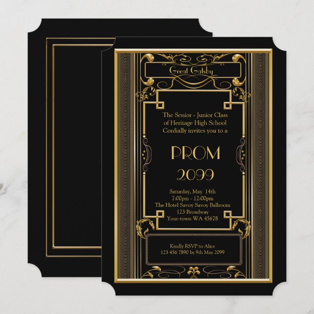 Invitation Bal d'étudiants Supérieur-Junior, grand Gatsby, (Devant / Derrière)