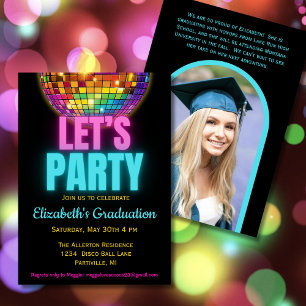 Invitation Bal Disco Colorée Photo Graduation Party