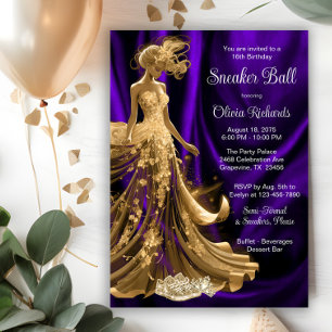 Invitation Bal élégant de baskets en or violet
