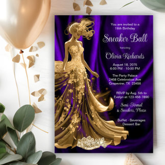 Invitation Bal élégant de baskets en or violet