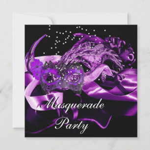 Invitation Bal masqué aux masques violets noirs