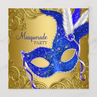 Invitation Bal masqué bleu royal et or
