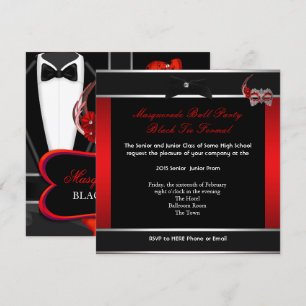 Invitation Bal masqué de lycée Danse Rouge Noir