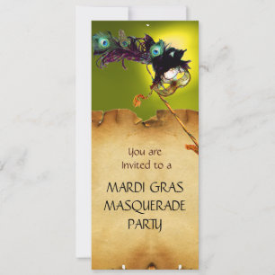 Invitation BAL MASQUÉ DU MARDI GRAS, bleu jaune