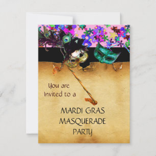 Invitation BAL MASQUÉ DU MARDI GRAS, Confettis jaunes