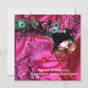 INVITATION BAL MASQUÉ DU MARDI GRAS, TISSU DE SOIE FUCHSIA